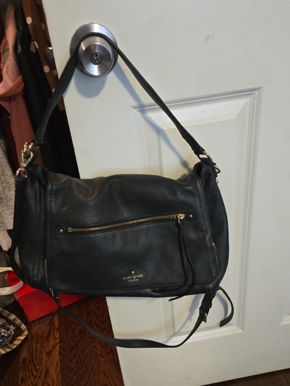 kate spade Black Pebbled Leather Shoulder Bag with Gold Hardware